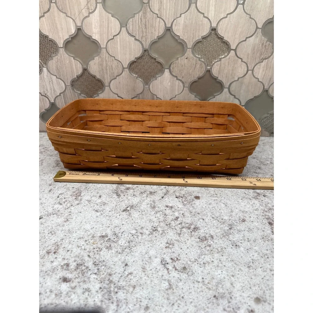 Longaberger Handwoven Rectangular Bread Basket Dresden Ohio USA Brown 14x7.5x3.5